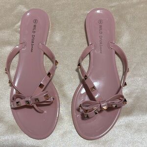 Wild Diva Blush Studded Bow Sandals